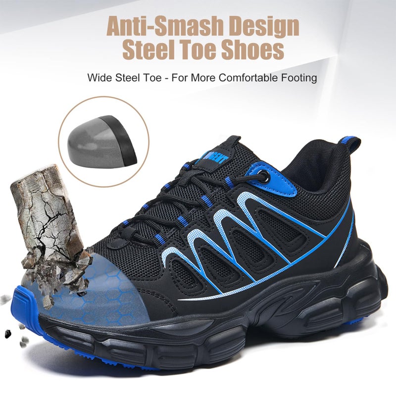 Hogent Steel Toe Shoes for Women Men Wide Non Slip Composite Work Sneakers Indestructible Comfortable Safety Tennis Shoes Lightweight Breathable Construction Sneakers Puncture Proof Ergonomic Design - Image 4