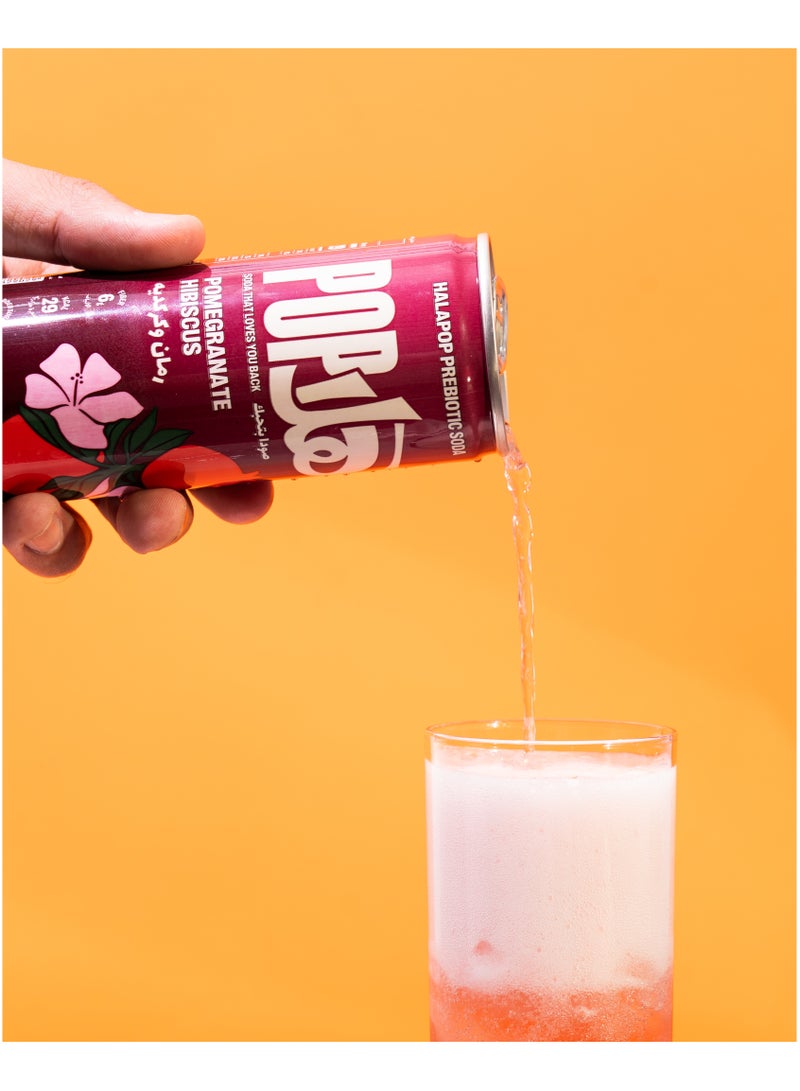 HalaPop Prebiotic Soda Pomegranate Hibiscus | 6g Fiber, No Added Sugar, Low Calorie Sparkling Drink | 4 x 250ml - Image 2