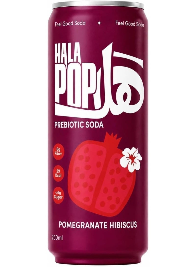 HalaPop Prebiotic Soda Pomegranate Hibiscus | 6g Fiber, No Added Sugar, Low Calorie Sparkling Drink | 4 x 250ml - Image 2