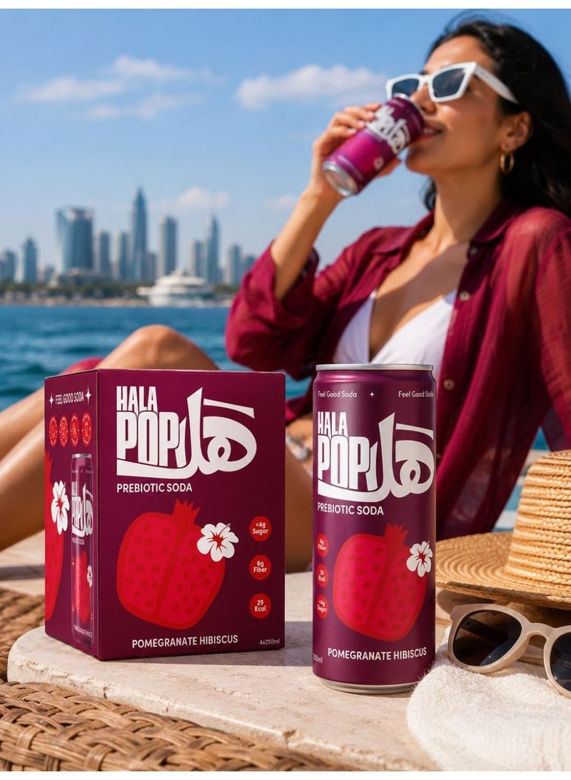 HalaPop Prebiotic Soda Pomegranate Hibiscus | 6g Fiber, No Added Sugar, Low Calorie Sparkling Drink | 4 x 250ml - Image 5
