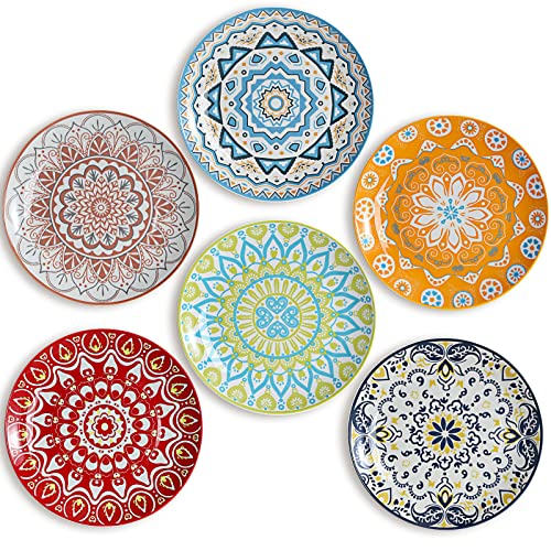 HAPPY KIT Dinner Plates -Colorful Ceramic Plates Dessert Salad Plates of 6 Great for Dessert, Appetizers, Small Dinner, - Image 1