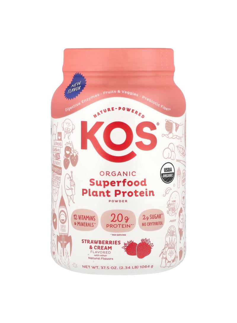 Organic Superfood Plant Protein Powder, Strawberries & Cream, 2.34 lb (1,064 g)