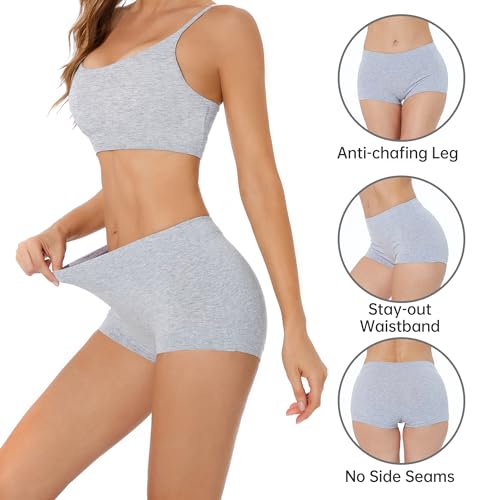 Migbean Women's Cotton Boxer Briefs Underwear Boy Shorts Underwear Lightweight High Waist Panties 5 Pack Black Grey - Image 2