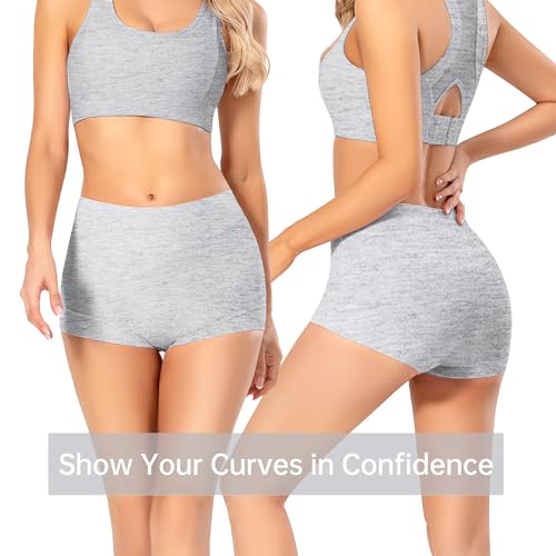 Migbean Women's Cotton Boxer Briefs Underwear Boy Shorts Underwear Lightweight High Waist Panties 5 Pack Black Grey - Image 5