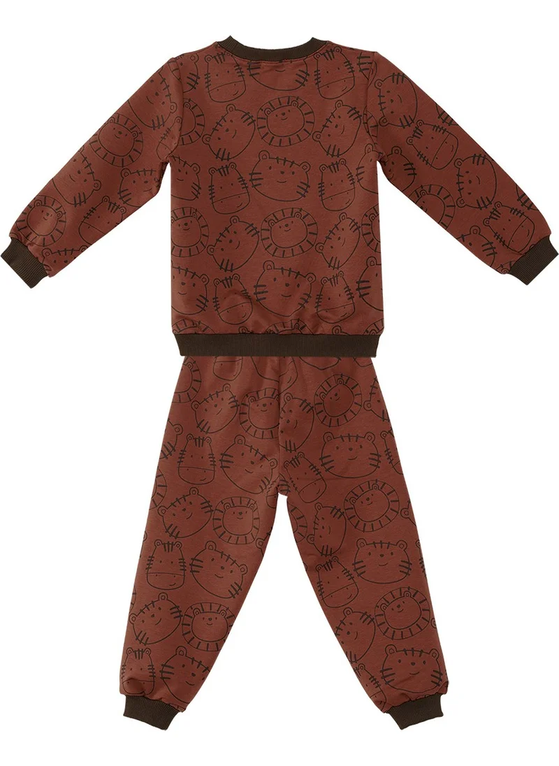 Denokids Animals Baby Boy Brown Tracksuit