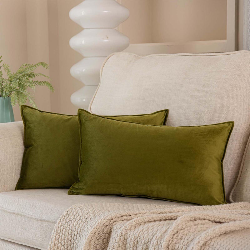 JUSPURBET Olive Decorative Velvet Throw Pillow Covers 16x24 inch Set of 2 Broadside Soft Cushion Case with Invisible Zipper for Sofa Couch Bed - Image 1