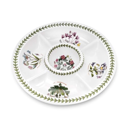 Portmeirion Botanic Garden 14" Chip & Dip Platter - Porcelain Serving Dish with Assorted Floral Motifs, Ideal for Snacks & Appetizers, Dishwasher Safe, Made in England - Elegant Serving Accessories - Image 1