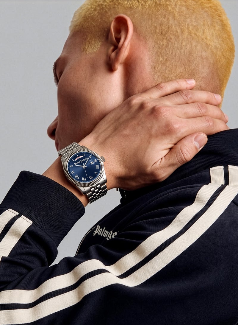 Palm Angels Primo Blue Dial Silver Gold Stainless Steel Bracelet Analog Watch for Men, 42mm - Image 4