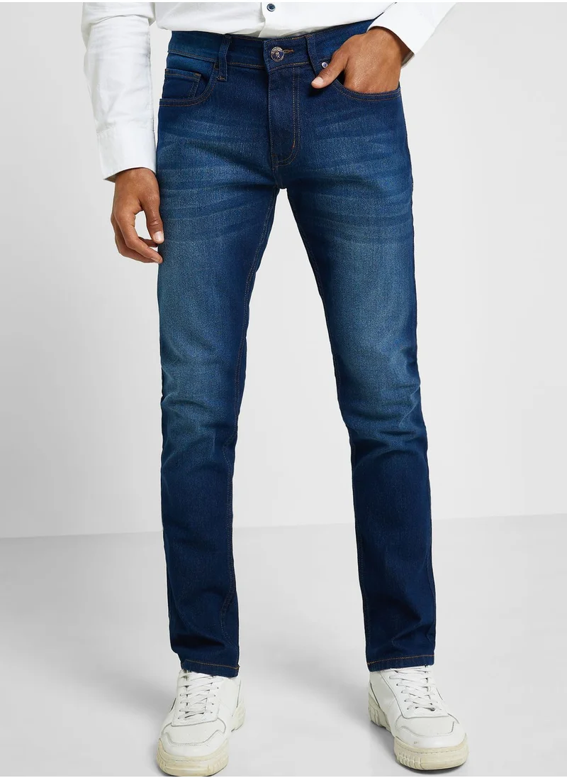 توماس سكوت Thomas Scott Men Smart Slim Fit Clean Look Light Fade Stretchable Jeans