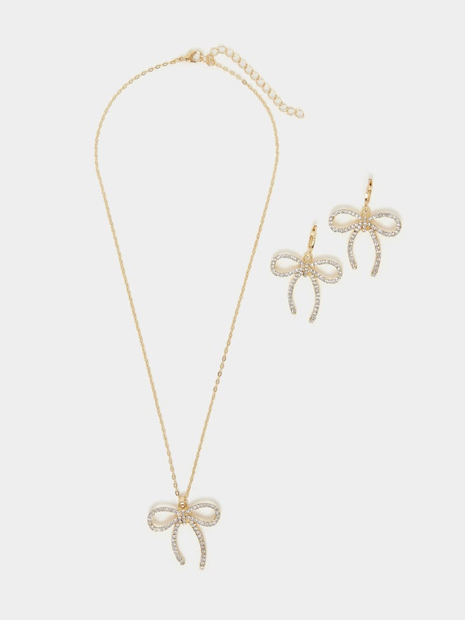Styli Styli Embellished Bow Pendant Necklace and Hoop Earrings Set  - Image 2