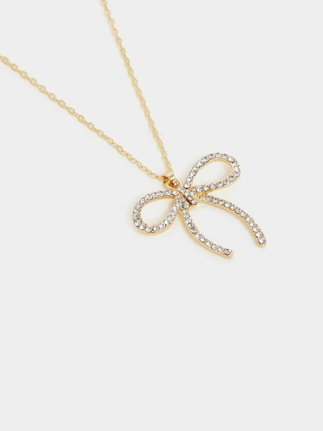 Styli Styli Embellished Bow Pendant Necklace and Hoop Earrings Set  - Image 3