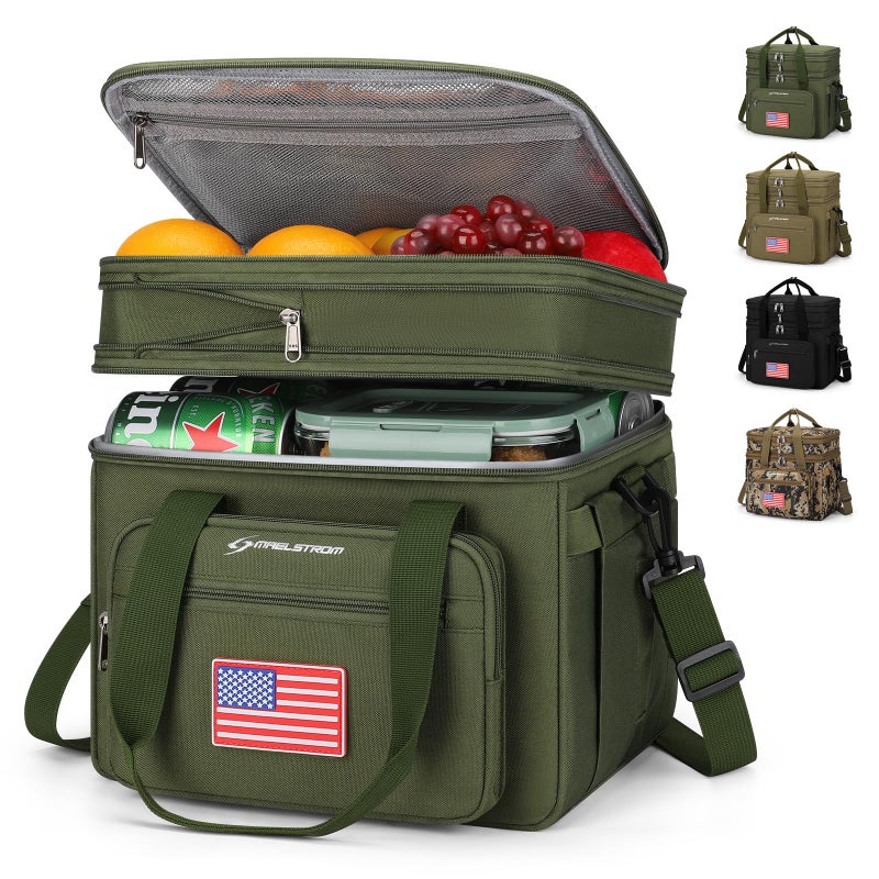 Maelstrom Lunch Box 23L Insulated Lunch Bag Expandable Double Deck Cooler Bag Lightweight Leakproof Tote Bag With Side Tissue Pocket Suit For Men and Women GArmy Green with DIY HookandLoop - Image 2