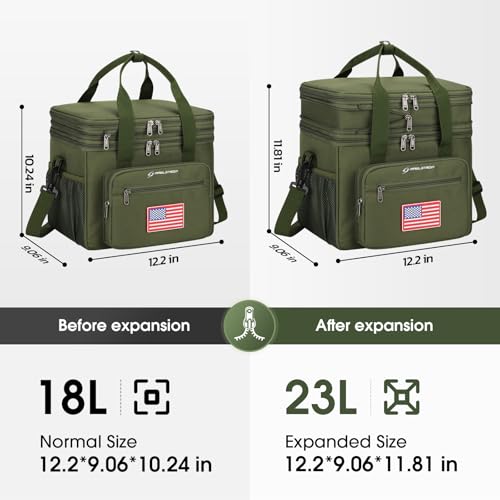 Maelstrom Lunch Box 23L Insulated Lunch Bag Expandable Double Deck Cooler Bag Lightweight Leakproof Tote Bag With Side Tissue Pocket Suit For Men and Women GArmy Green with DIY HookandLoop - Image 3