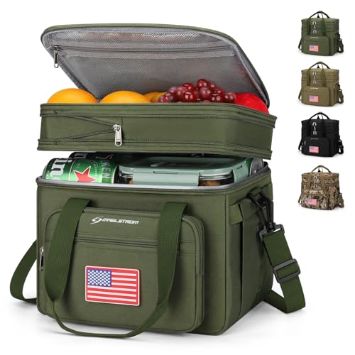 Maelstrom Lunch Box 23L Insulated Lunch Bag Expandable Double Deck Cooler Bag Lightweight Leakproof Tote Bag With Side Tissue Pocket Suit For Men and Women GArmy Green with DIY HookandLoop - Image 1
