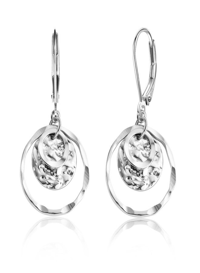 LANCHARMED Sterling Silver Earrings Disc Leverback Earrings for Women Hypoallergenic Silver Hammered Circle Leverback Dangle Drop Earrings Dangle Silver Jewelry - Image 1