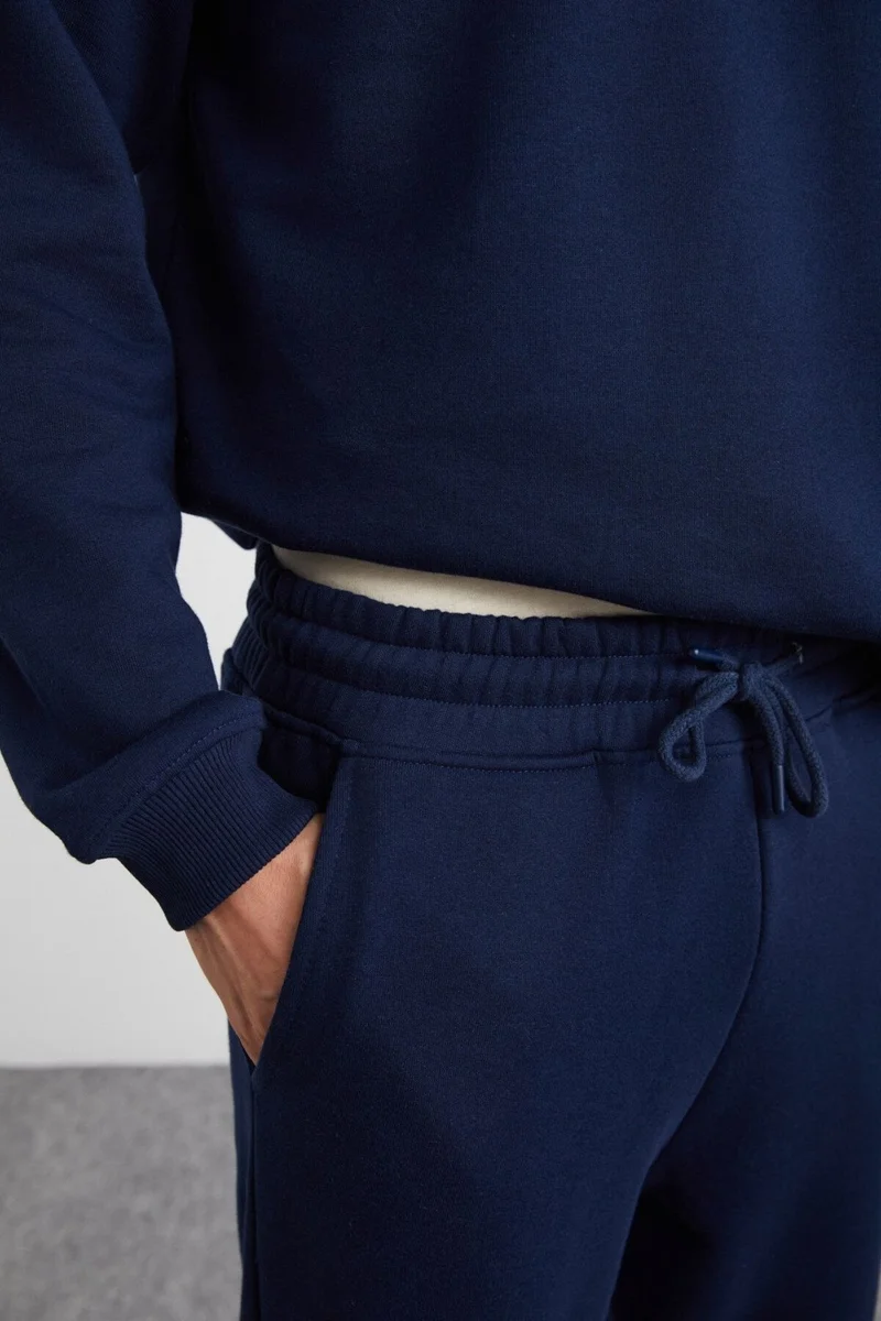 GRIMELANGE Adens Men's Regular Soft Premium Fabric 3 Yarn Ribbed Elastic Leg Navy Blue Sweatpants