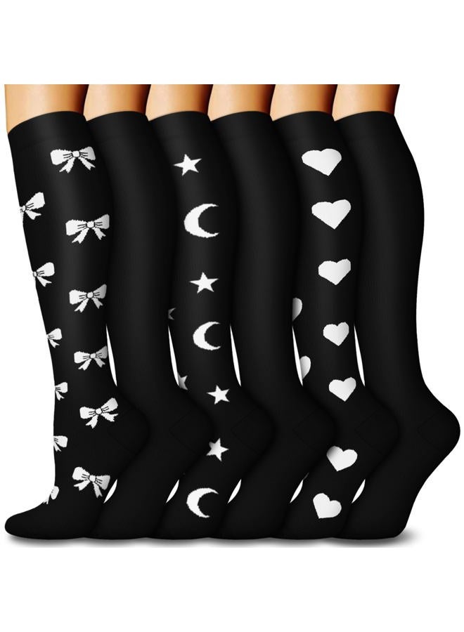 FuelMeFoot 6 Pairs Compression Socks for Women & Men 15-20mmHg Graduated Support Knee High Socks for Nurses, Travel, Athletic - Image 1