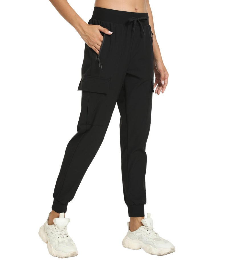 Haowind Womens Cargo Hiking Pants with Pocket - Lightweight Quick Dry Workout Joggers for Travel, Camping and Outdoor Wear(Black M) - Image 1