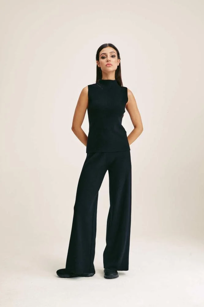 Tenda Wide-Leg Knit Trousers Black