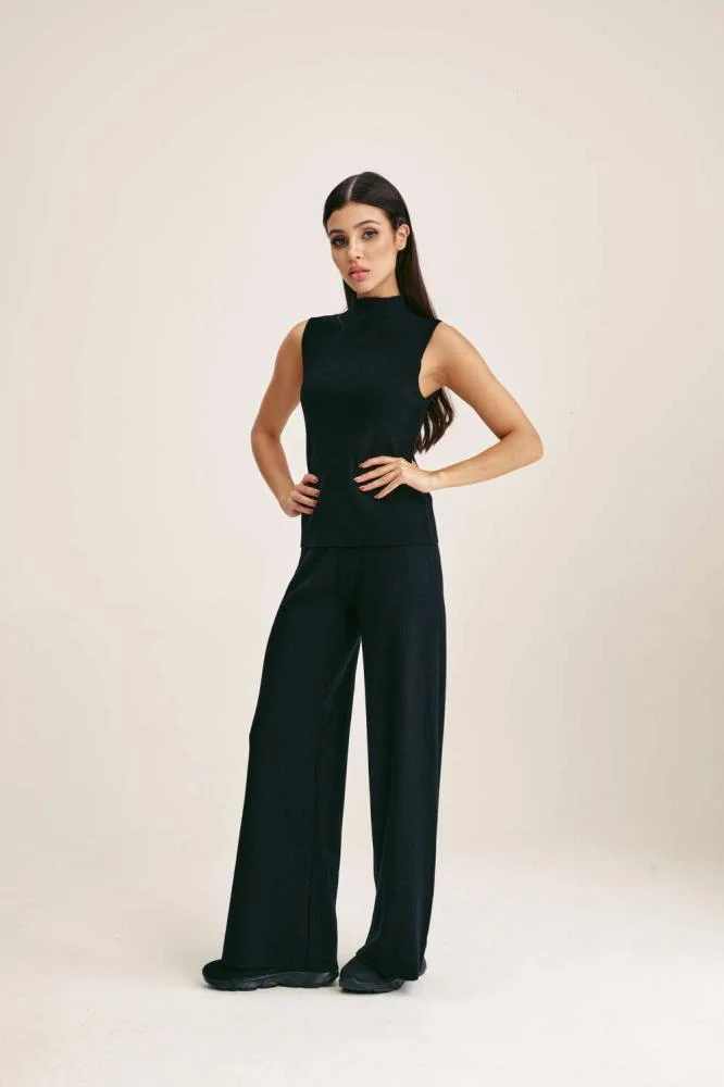 Tenda Wide-Leg Knit Trousers Black