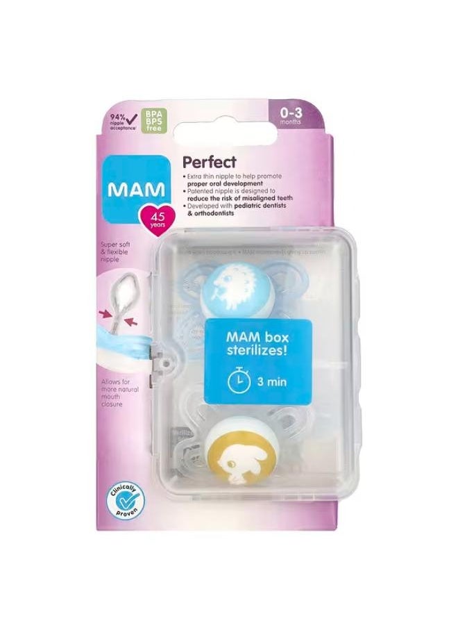 MAM Perfect Pacifier, 0-3 Months, Boy, 2 Count 