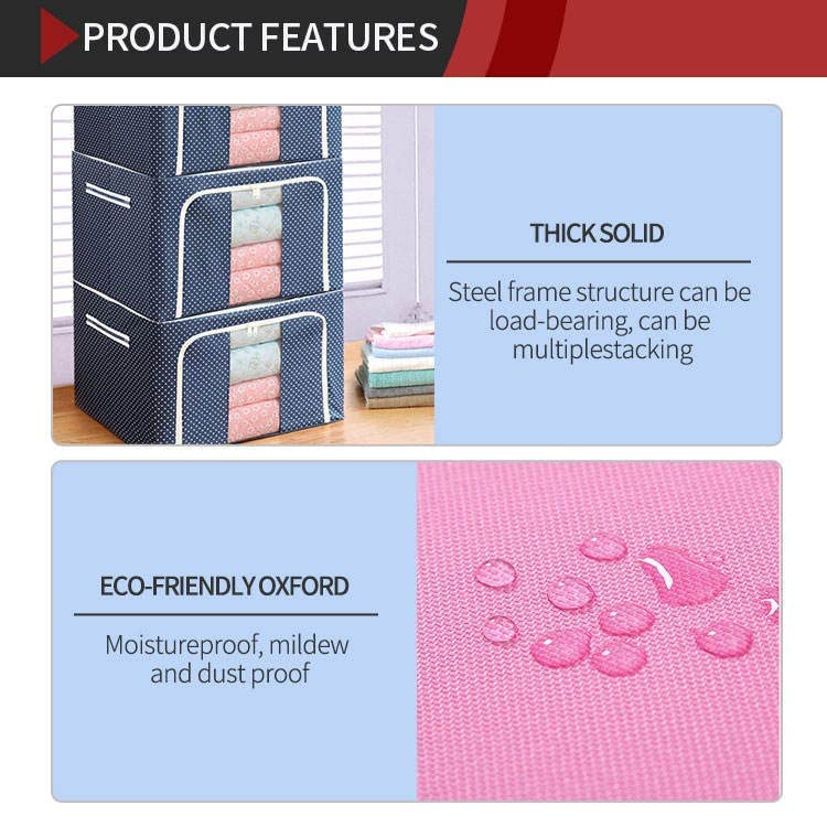 KIDINGTON Storage Boxes 66 Ltr Premium All Blue Polka Oxford Foldable Stackable Cloth Organizer with Metal Frame Window Carry Handles for Bedding Clothes Closet Wardrobe Organizer pack of1 - Image 4