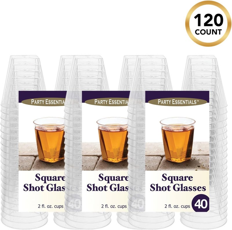 Party Essentials Disposable Plastic Cups 2-Ounce Mini Square Shot Glasses, for Wine Tastings, Small Portions, Food Samples, Condiments, Sauces, 120-Count, Clear - Image 4