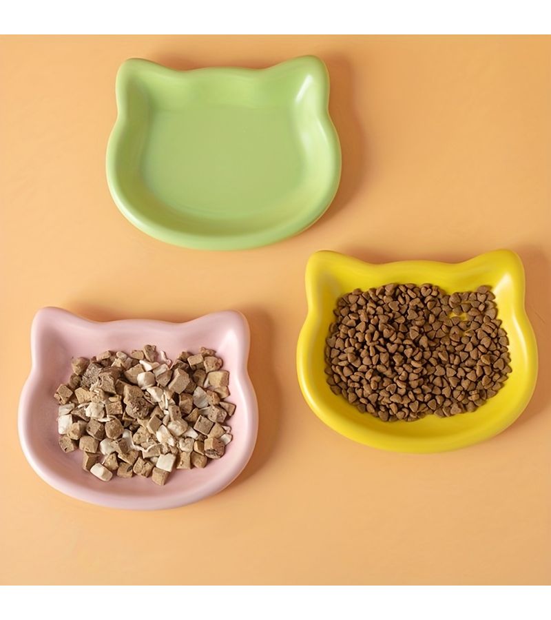 Yellow Pet Bowls Cat Feeding Dish For Wet Food Snack Freeze Dried Plate Premium Non Toxic Anti Black Chin Short Legged Cat Canned Snack Bowl Home Use Fashionable Pet Tableware Petsafe - Image 2