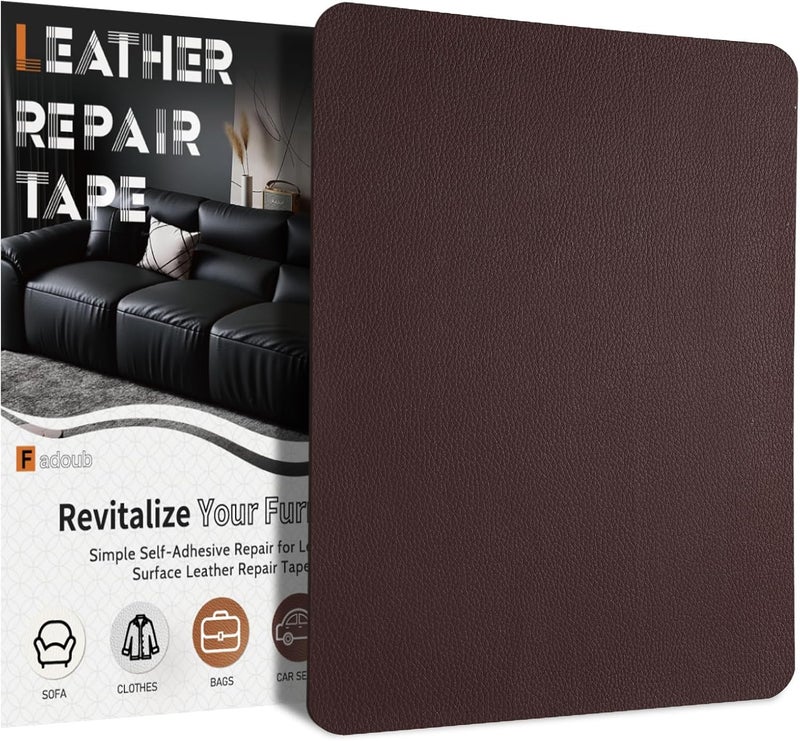 Fadoub Leather Repair Patch Tape Self-Adhesive, 8x11In Heavy Duty Vinyl Patch, Leather Repair Kit for Furniture, Sofa, Couch, Office Chair, Car Seat, Car Interior(Dark Brown) - Image 1