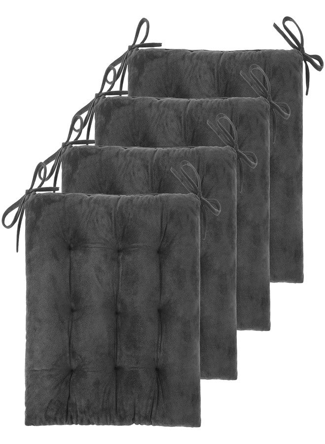 FlyGulls 4 Pack Chair Cushions for Dining Office Kitchen Chairs 19" x 19" Chair Pads and Cushion Comfort Seat Cushion with Ties (Grey Velvet) - Image 1