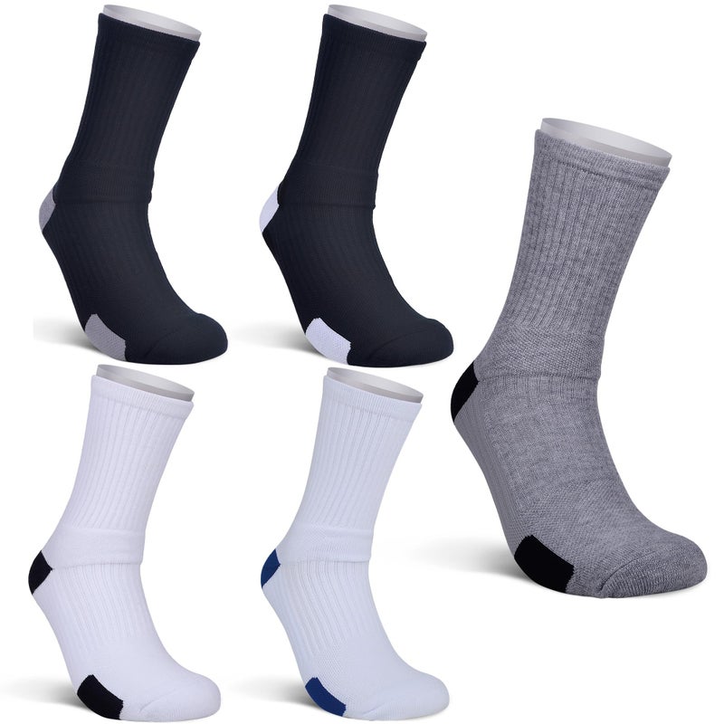 JHM Thick Protective Sport Cushion Basketball Compression Athletic Socks, 5 Pairs #5, Shoe Sizes 6-13