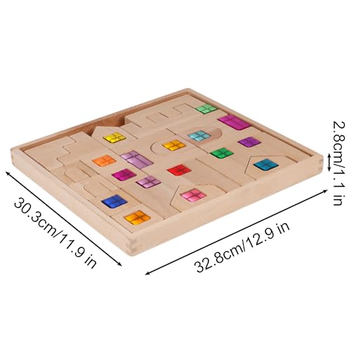 KOAICS 38PCS Wooden Building Blocks Set with Colorful Acrylic Inserts Include Wooden Castles Stairs Arches Educational Construction Toy for Toddlers 38PCS Castle House - Image 5