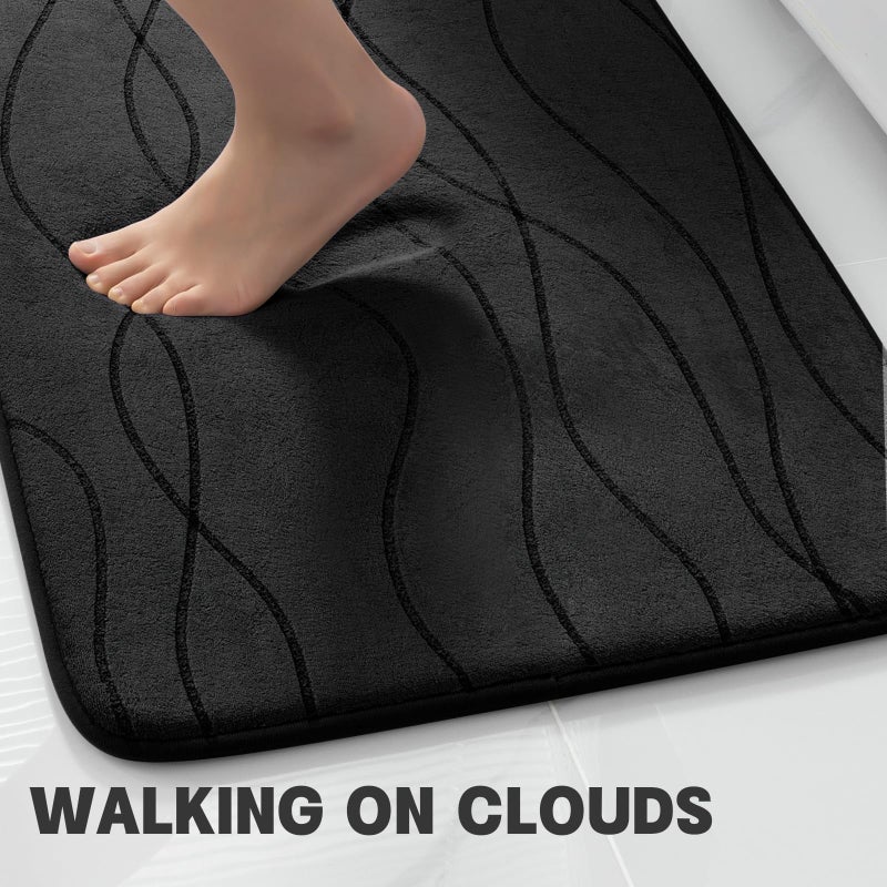 YIHOUSE Memory Foam Black Bathroom Rug Sets 3 Piece, Ultra Absorbent Bath Mat for Bathroom - Non-Slip Machine Washable & Dry Quickly, 3 Piece Bathroom Mat Set, Black - Image 3