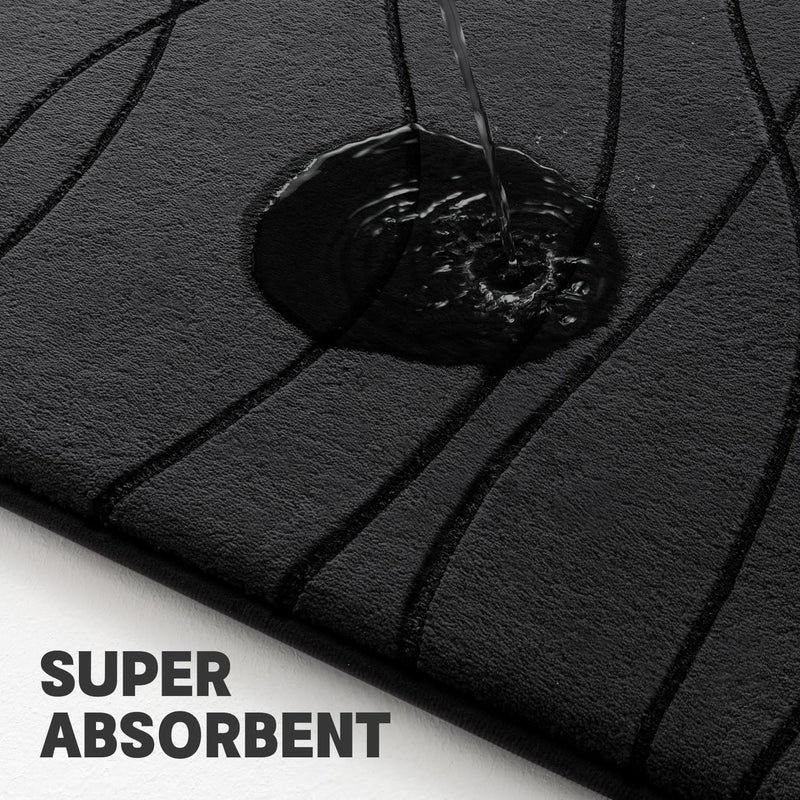 YIHOUSE Memory Foam Black Bathroom Rug Sets 3 Piece, Ultra Absorbent Bath Mat for Bathroom - Non-Slip Machine Washable & Dry Quickly, 3 Piece Bathroom Mat Set, Black - Image 2