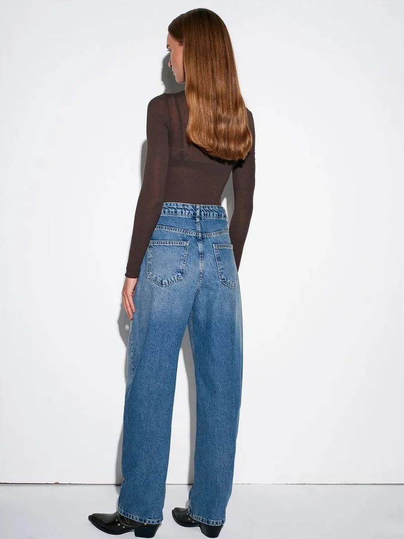 ديلفين Dilvin High-Waist Wide-Leg Cotton Denim Jeans