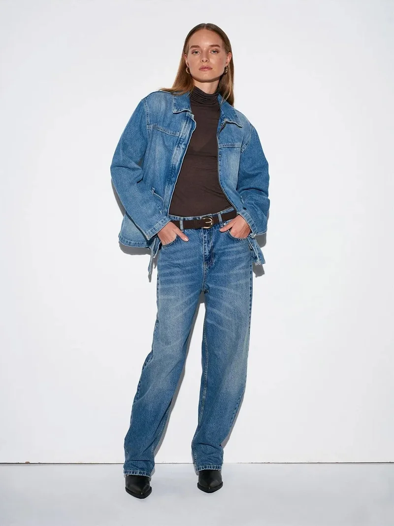 ديلفين Dilvin High-Waist Wide-Leg Cotton Denim Jeans
