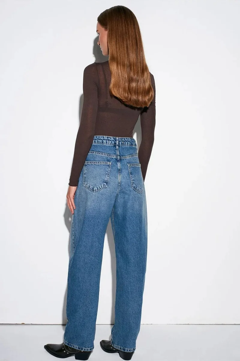 Dilvin Mid Blue Denim DILVIN High-Waist Wide-Leg Cotton Denim Jeans for Women | Best Price UAE