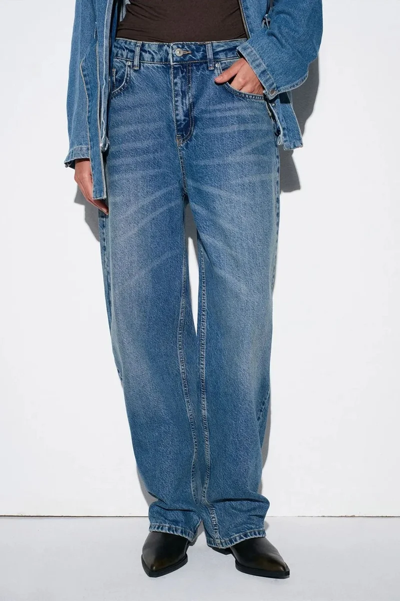 Dilvin Mid Blue Denim DILVIN High-Waist Wide-Leg Cotton Denim Jeans for Women | Best Price UAE