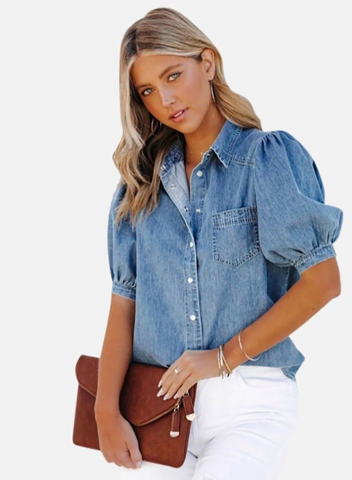 يونيكي قميص جينز أزرق كاجوال - Image 4