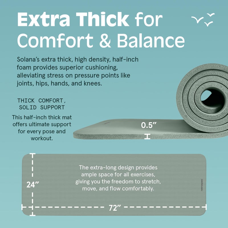 Retrospec Solana Yoga Mat 1/2" Thick w/Nylon Strap for Men & Women - Non Slip Excercise Mat for Yoga, Pilates, Stretching, Floor & Fitness Workouts - Image 3