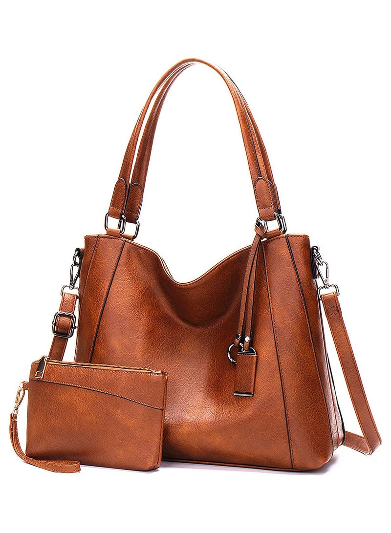 SYOSI Large Handbags for Women Leather Tote Bags Crossbody Hobo Shoulder Bags Women Fashion Satchel Bag Tote Bags Leather Crossbody Shoulder Bags with Small Purse with Ladies Purses Set 2PCS  - Image 1