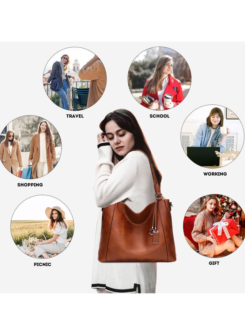 SYOSI Large Handbags for Women Leather Tote Bags Crossbody Hobo Shoulder Bags Women Fashion Satchel Bag Tote Bags Leather Crossbody Shoulder Bags with Small Purse with Ladies Purses Set 2PCS  - Image 3