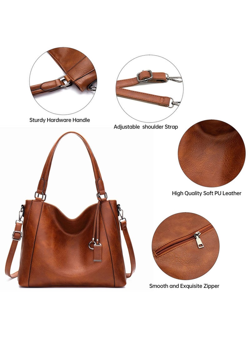SYOSI Large Handbags for Women Leather Tote Bags Crossbody Hobo Shoulder Bags Women Fashion Satchel Bag Tote Bags Leather Crossbody Shoulder Bags with Small Purse with Ladies Purses Set 2PCS  - Image 5