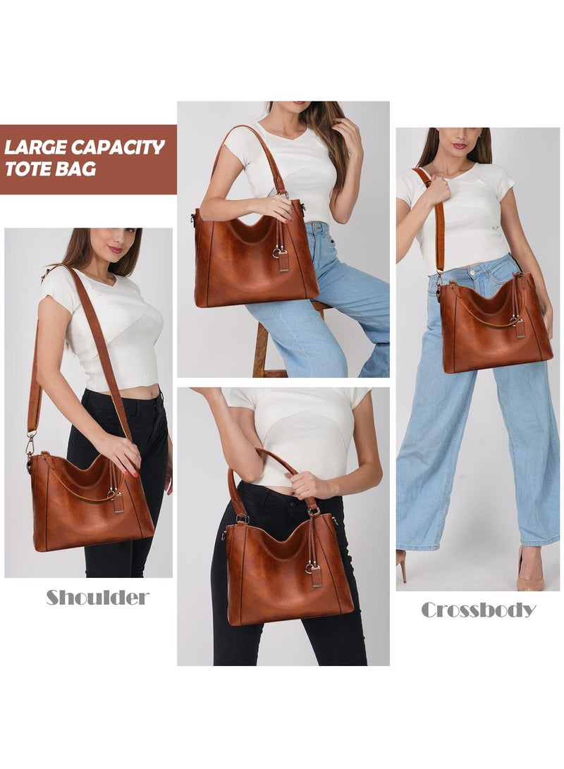 SYOSI Large Handbags for Women Leather Tote Bags Crossbody Hobo Shoulder Bags Women Fashion Satchel Bag Tote Bags Leather Crossbody Shoulder Bags with Small Purse with Ladies Purses Set 2PCS  - Image 2