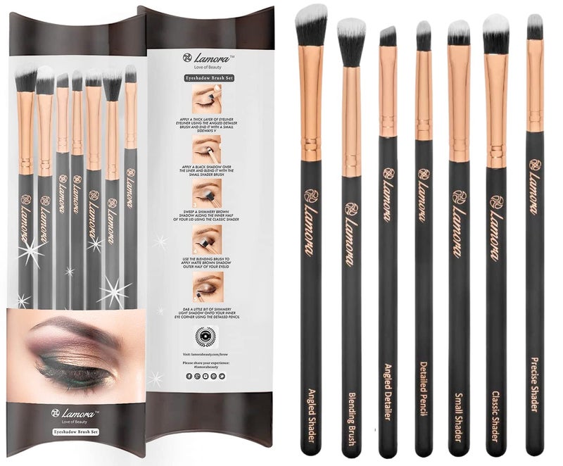 Lamora Eye Makeup Brushes Eyeshadow Brush Set  7pcs Soft Synthetic Eyeshadow Blending Brush Kit  For Blending Eyeshadow Eyeliner Crease Eyebrow  Long Lasting Apply Better Flawless Look Makeup