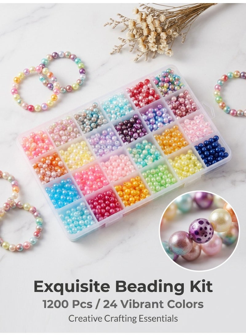1200PCS Pearl Beads, 6mm 24 Colors Multicolor Loose Pearls for Crafts with Holes for Jewelry Making, Small Pearl Filler Beads for Crafting Bracelet Necklace Earrings - Image 1