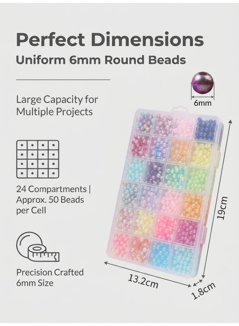 1200PCS Pearl Beads, 6mm 24 Colors Multicolor Loose Pearls for Crafts with Holes for Jewelry Making, Small Pearl Filler Beads for Crafting Bracelet Necklace Earrings - Image 3