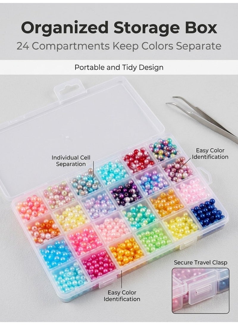 1200PCS Pearl Beads, 6mm 24 Colors Multicolor Loose Pearls for Crafts with Holes for Jewelry Making, Small Pearl Filler Beads for Crafting Bracelet Necklace Earrings - Image 2