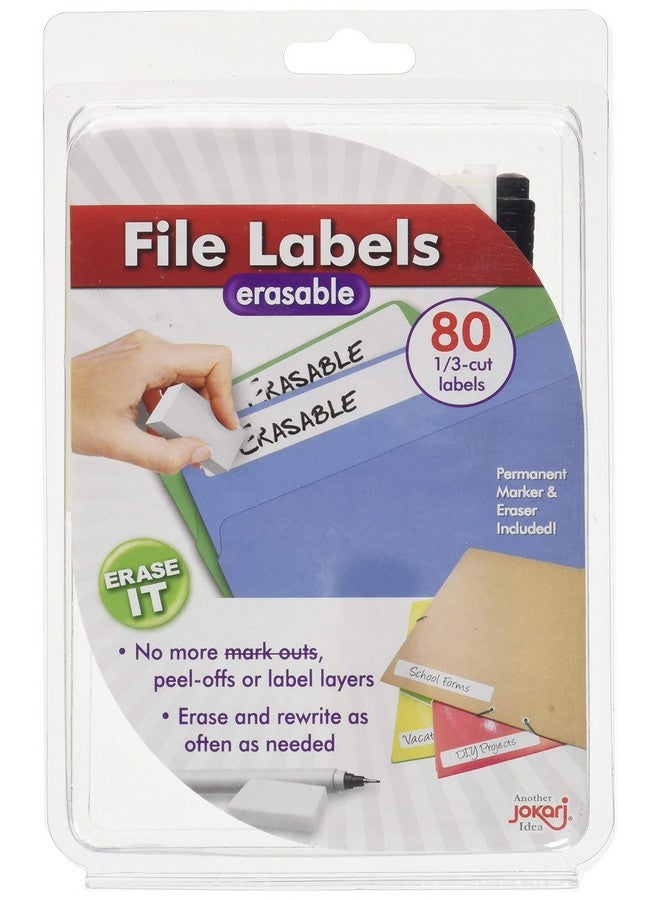 Jokari Label Once Erasable File Labels Starter Kit With 80 Labels, Eraser And Pen - Image 1