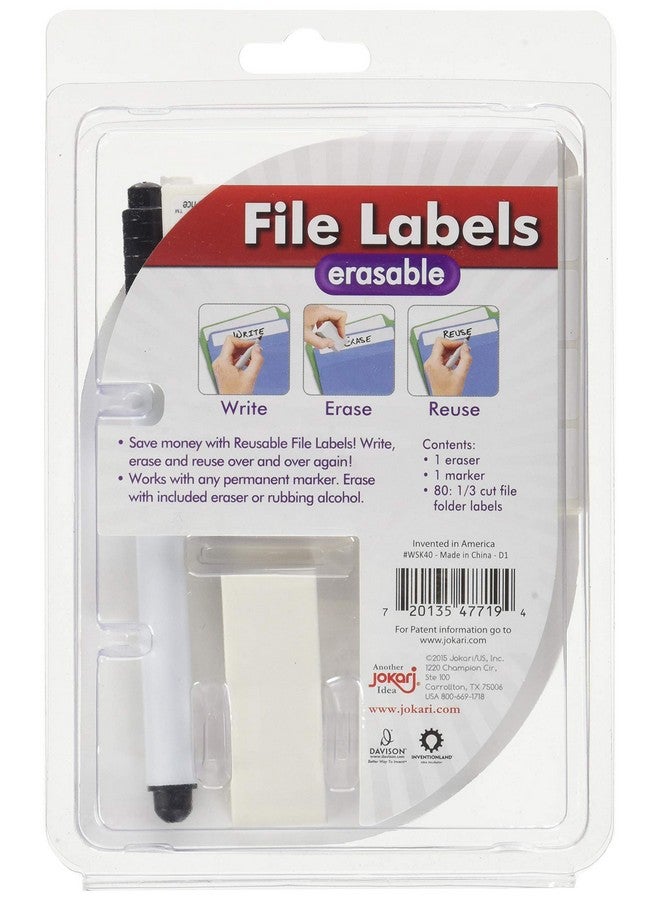 Jokari Label Once Erasable File Labels Starter Kit With 80 Labels, Eraser And Pen - Image 2